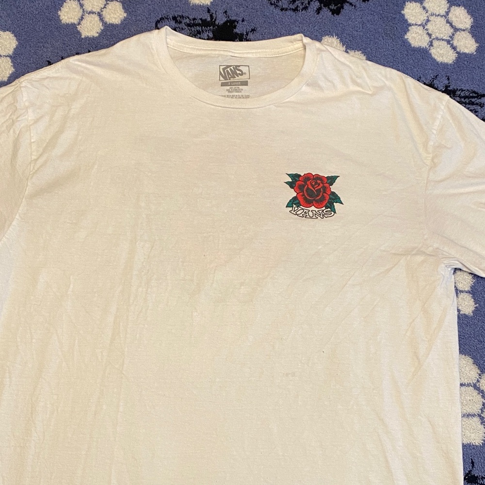 Vans White Tee with Red Floral Graphic
